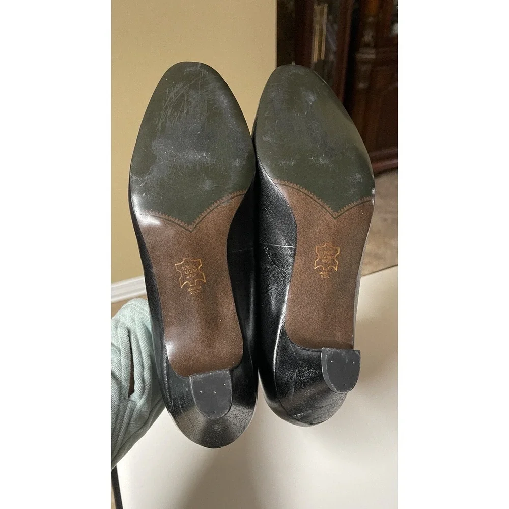 Selby ComfortFlex Black Leather Low Heel Pumps Bow Accent Women's Size 9.5B‎